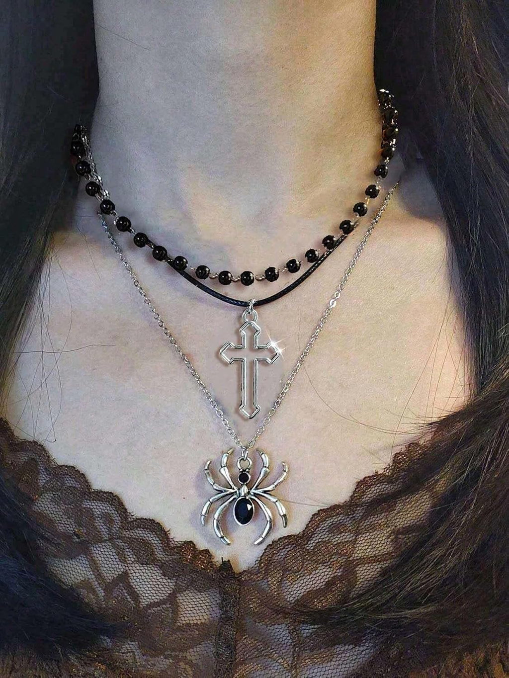 Gothic Bat, Crow and Spider Necklace Set - 3 Pack