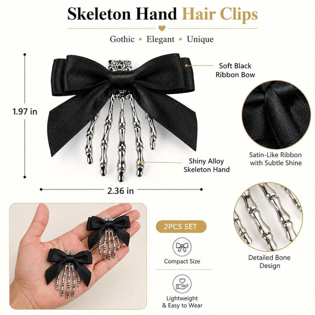 Skeleton Hand Hair Clips with Bowknot, 2 Piece